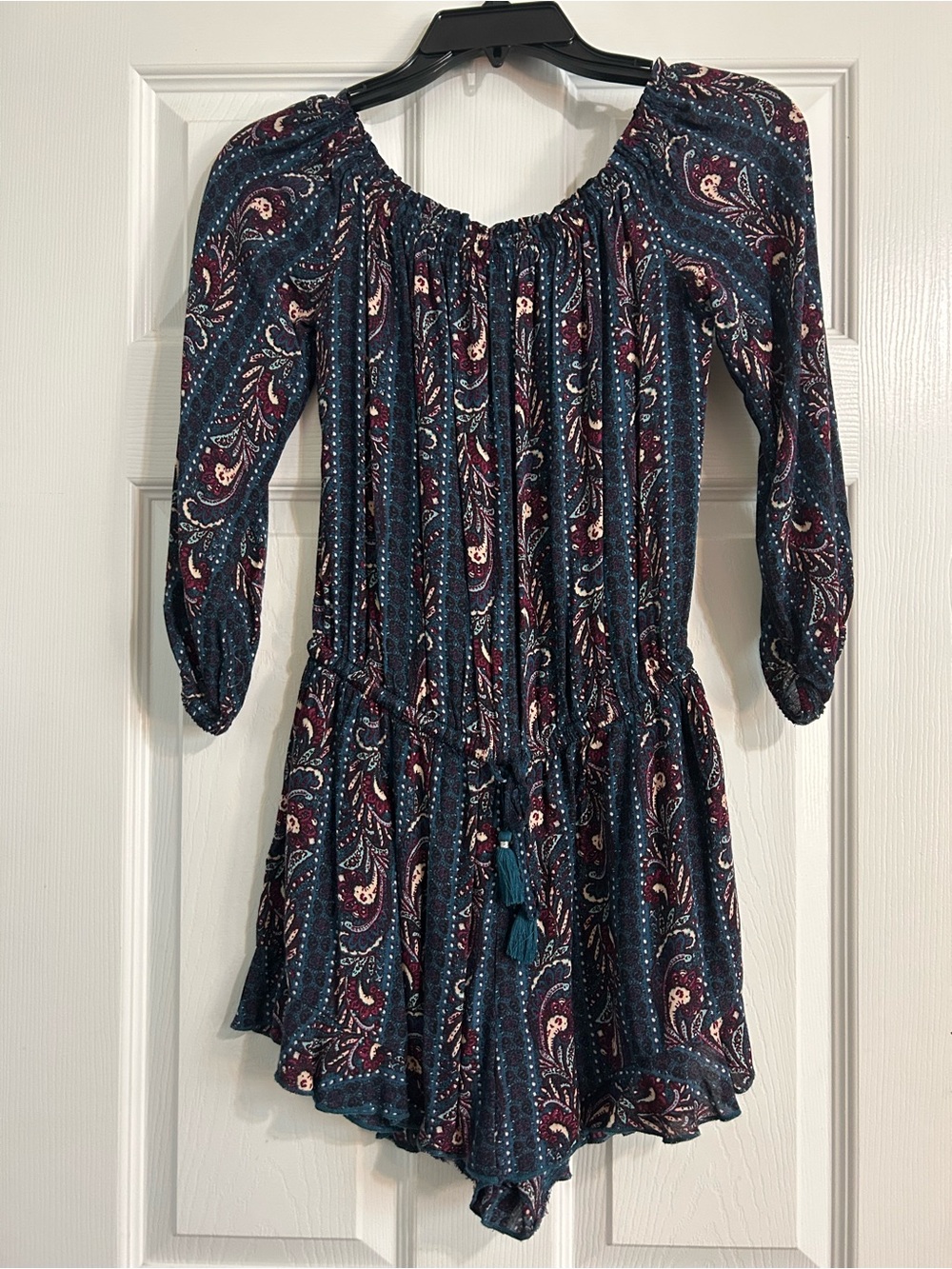 American Eagle Outfitters Paisley Off-Shoulder Romper